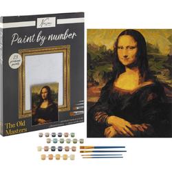 Nassau Fine Art schilderen op nummer volwassenen | The Old Masters | Mona Lisa | Inclusief gespannen canvas 40 x 50 CM - 4 filament penselen - 23 kleuren acrylverf